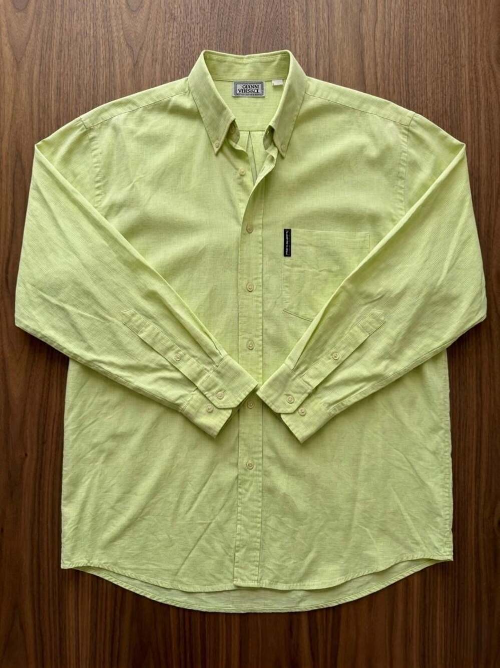 Gianni Versace Vintage Lime Green Micro-Check Button Down Shirt